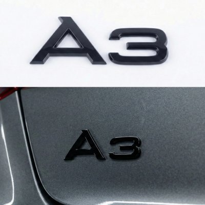 Емблема напис A3 на багажник Audi, чорна глянцева, Антихром, шильдик наклейка