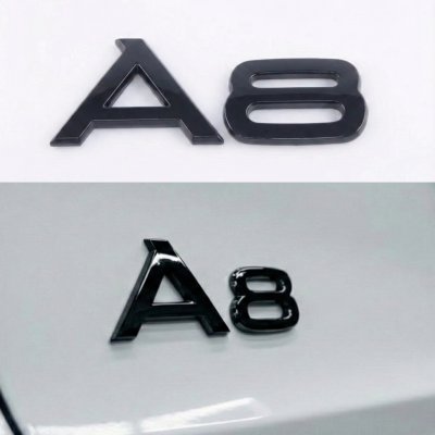 Емблема напис A8 на багажник Audi, чорна глянцева, Антихром, шильдик наклейка