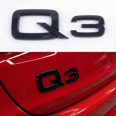 Емблема напис Q3 на багажник Audi, чорна глянцева, Антихром, шильдик наклейка
