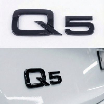 Емблема напис Q5 на багажник Audi, чорна глянцева, Антихром, шильдик наклейка