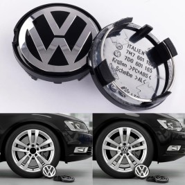 Ковпачок заглушка на литий диск VW Фольксваген 63 мм чорний, хром лого 7D0601165, 7M7601165