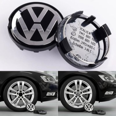 Ковпачок заглушка на литий диск VW Фольксваген 63 мм чорний, хром лого 7D0601165, 7M7601165