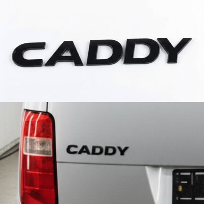 Емблема CADDY на багажник Volkswagen Кадді, чорна глянцева, 15х2,3 см, Антихром шильдик наклейка