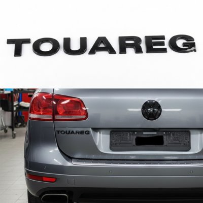 Емблема TOUAREG на багажник Volkswagen Туарег, чорна глянцева, 23х2,3 см, Антихром шильдик наклейка