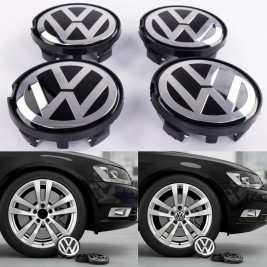 Ковпачки заглушки на литі диски VW Фольксваген 63 мм чорні, хром лого 7D0601165, 7M7601165 комплект