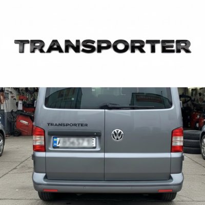 Емблема TRANSPORTER на багажник Volkswagen Транспортер, чорна глянцева, Антихром шильдик наклейка