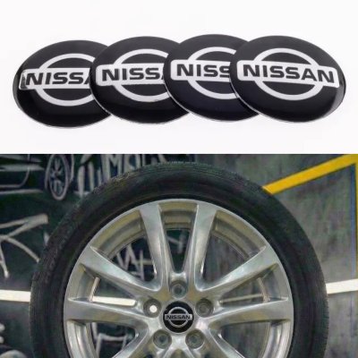 Наклейки на ковпачки заглушки в диски NISSAN Ніссан 56 мм Чорні 4 шт