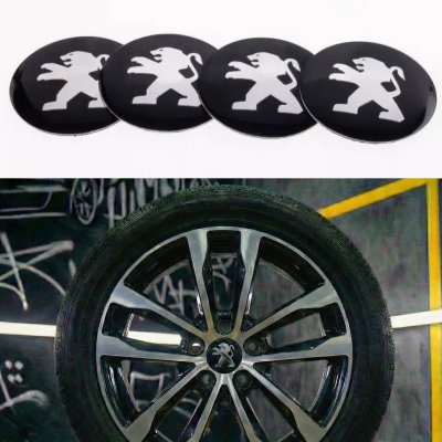 Наклейки на ковпачки заглушки в диски Peugeot Пежо 56 мм Чорні 4 шт