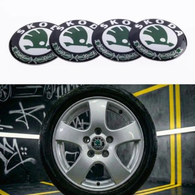 Наклейки на ковпачки заглушки в диски Skoda Шкода 56 мм Зелені 4 шт