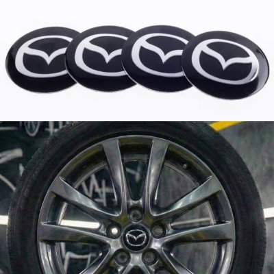 Наклейки на ковпачки заглушки в диски Mazda Мазда 56 мм Чорні 4 шт