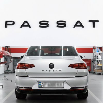Емблема PASSAT на багажник Volkswagen Пассат, чорна глянцева, 25х2 см, Антихром шильдик наклейка