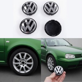 Ковпачки заглушки в литі диски VW Фольцваген 56 мм чорні, хром лого 1J0601171 комплект