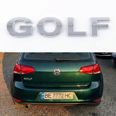 Емблема GOLF на багажник Volkswagen Гольф, хром, 12х2,3 см, шильдик наклейка
