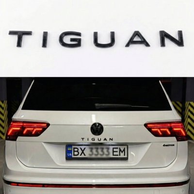 Емблема TIGUAN на багажник Volkswagen Тігуан, чорна глянцева, 29х2 см, Антихром шильдик наклейка