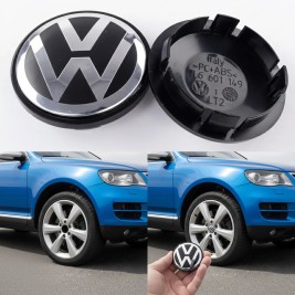 Ковпачок заглушка на литі диски VW Туарег Фольксваген 76 мм чорні, хром лого 7L6601149
