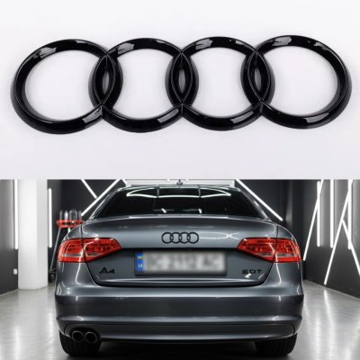Емблема задня Audi Ауді 192мм A3 (8V), A4 (B8), TT (8J) - Чорний глянець (4G8853735) чорні кільця
