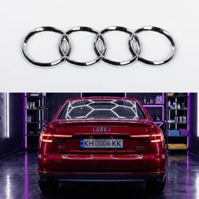 Емблема задня AUDI (Ауді) 203мм A4 (B9), A5 (F5), A6 (C8), A7 (C8), Q2 (GA), Q3 (F3),Q5 (FY), Q8 - Хром кільця
