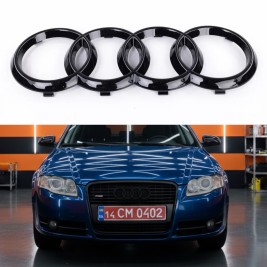 Передня емблема Audi Ауді A1 (8X) 2010-2018, A4 (B7) 2004-2008 - Чорний глянець  263x87 мм Чорні кільця