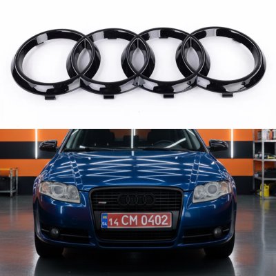 Передня емблема Audi Ауді A1 (8X) 2010-2018, A4 (B7) 2004-2008 - Чорний глянець  263x87 мм Чорні кільця