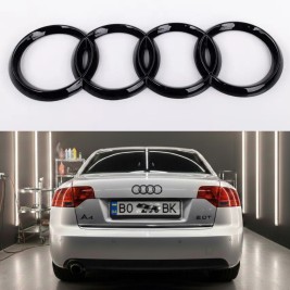 Емблема задня Audi Ауді 177 мм Чорний глянець (468853735) чорні кільця