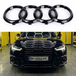 Передня емблема AUDI (Ауді) 285мм A4 (B9) A6 (C7) A7 (C7) A8 (D4) Q3 (8U) Q5 (8R) Q7 (4L) - Чорний глянець (4H0853605B) кільця