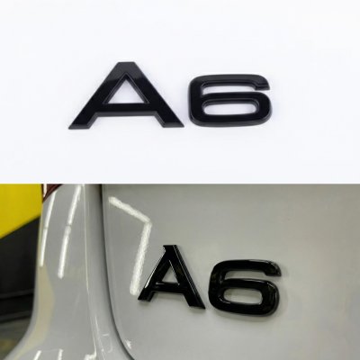 Емблема напис A6 на багажник Audi, чорна глянцева, Антихром, шильдик наклейка