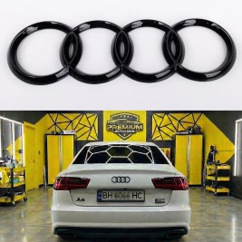 Емблема задня AUDI (Ауді) 216мм A4 (B9) A5 (F5) A6 (C7) A7 (C7) A8 (D4) Q3 (8U/F3) Q5 (8R/FY) Q7 (4L) - Чорний глянець кільця