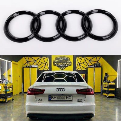 Емблема задня AUDI (Ауді) 216мм A4 (B9) A5 (F5) A6 (C7) A7 (C7) A8 (D4) Q3 (8U/F3) Q5 (8R/FY) Q7 (4L) - Чорний глянець кільця