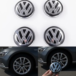 Ковпачки заглушки на литі диски VW Фольксваген 65 мм чорні, хром лого 5G0601171 комплект