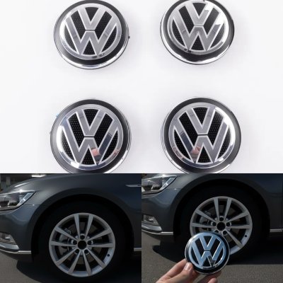 Ковпачки заглушки на литі диски VW Фольксваген 65 мм чорні, хром лого 5G0601171 комплект