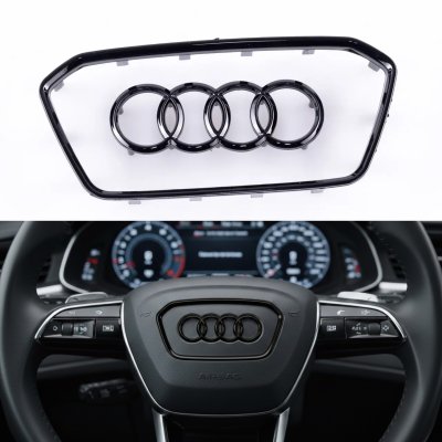 Накладка на кермо, емблема AUDI (Ауді) подушка AIR BAG 100*45 мм Чорний глянець