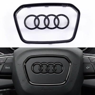 Накладка на кермо, емблема AUDI (Ауді) подушка AIR BAG 90 * 56 мм Чорний глянець