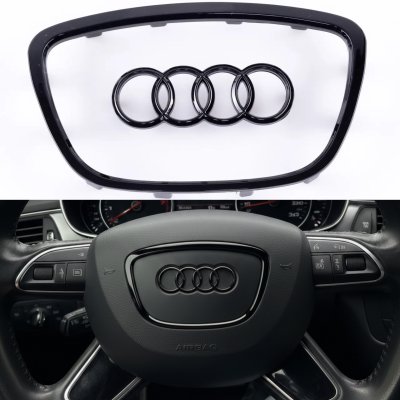 Накладка на кермо, емблема AUDI (Ауді) подушка AIR BAG 112 * 66 мм Чорний глянець