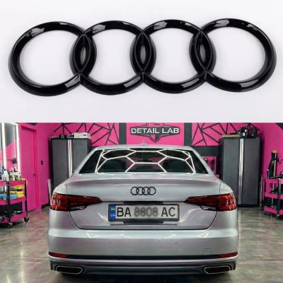 Емблема задня Audi Ауді 203мм A4 (B9), A5 (F5), A6 (C8), A7 (C8), Q5, Q8 Чорний глянець кільця