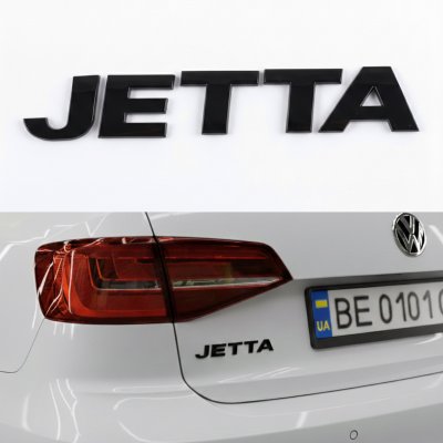 Gloss Black JETTA Trunk Emblem for Volkswagen Jetta, 13x2,3 cm, Anti-Chrome Badge Sticker