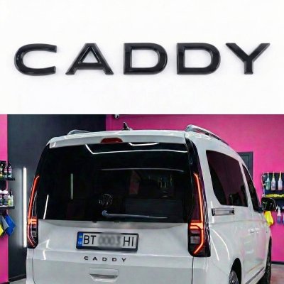 Емблема CADDY на багажник Volkswagen Кадді, чорна глянцева, 16х2 см, Антихром шильдик наклейка
