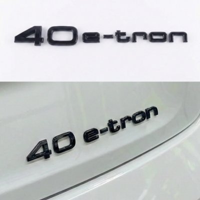 Емблема напис 40 e-tron на багажник Audi, чорна глянцева, Антихром, шильдик наклейка