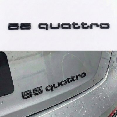Емблема напис 55 quattro на багажник Audi, чорна глянцева, Антихром, шильдик наклейка