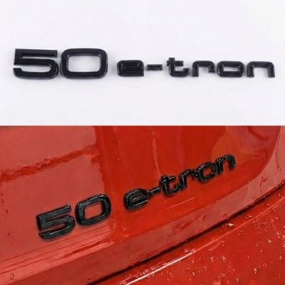 Емблема напис 50 e-tron на багажник Audi, чорна глянцева, Антихром, шильдик наклейка