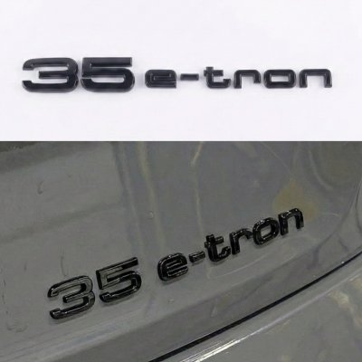 Емблема напис 35 e-tron на багажник Audi, чорна глянцева, Антихром, шильдик наклейка