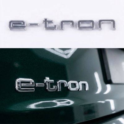 Емблема e-tron е-трон напис на багажник Audi, хром, шильдик наклейка
