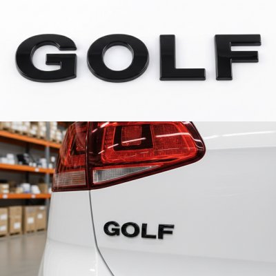 Gloss Black GOLF Trunk Emblem for Volkswagen Golf, 13x2,3 cm, Anti-Chrome Badge Sticker