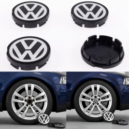 Ковпачки заглушки в литі диски VW Фольксваген 55 мм чорні, хром лого 6N0601171 комплект