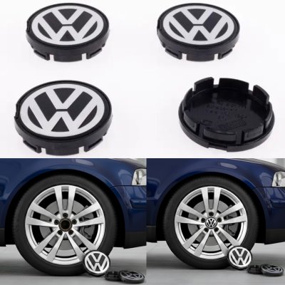 Ковпачки заглушки в литі диски VW Фольксваген 55 мм чорні, хром лого 6N0601171 комплект