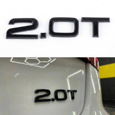 Емблема 2.0T напис на багажник Audi, чорна глянцева, Антихром, шильдик наклейка