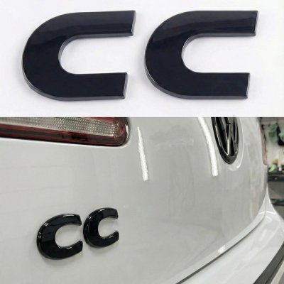 Емблема CC на багажник Volkswagen ЦЦ, чорна глянцева, 6х2,3 см, Антихром шильдик наклейка