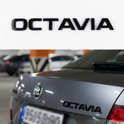 Шильдик на багажник, напис на багажник Октавія OCTAVIA Skoda Чорний глянець