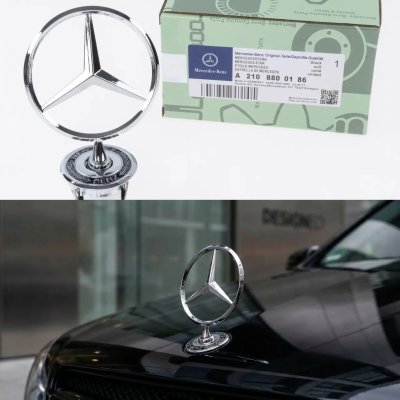 Емблема приціл Mercedes значок в капот Мерседес A2108800186  Хром, Чорний обідок