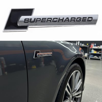 Емблема шильдик на крила, напис значок на крило Audi Ауді Supercharged Суперчарджед Чорний+хром пара 2шт