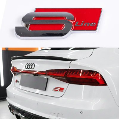 Емблема, значок, наклейка AUDI S-line Ауді Хром червона